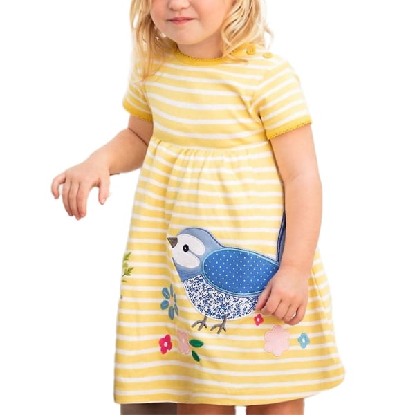 Toddler Barn Flickor Fåglar Patch T-shirt Klänning Kortärmad veckade klänningar 3-4 Years
