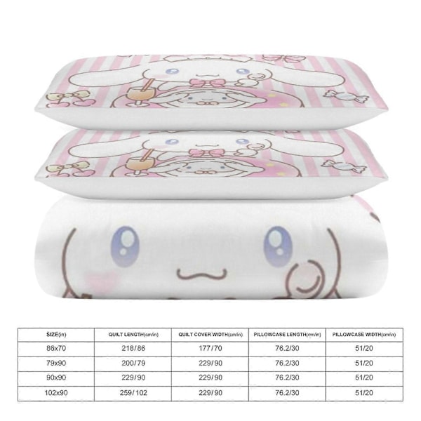 v775 Cinnamoroll 3-delars Bäddset för Enkelsäng - Inkluderar 1 Enkeltäcke och 2 Örngott - Blekningsresistent Mikrofiber - Cinnamoroll io775 200x200cm 78x78in