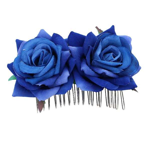 Rose Blomster Hårkam Blomster Hårtilbehør Hodeplagg for Kvinner Jenter Bryllup Brud (Blå) Blue 10.00X6.60X4.00CM