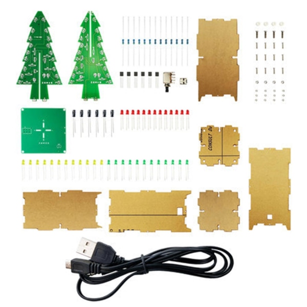 1 set Julgran Kreativt Tredimensionellt mångsidigt roligt Realistiskt Dekorativt Gör-det-själv 3d Xmas Tree Röd/grön/gul LED-blixtkretssats Electron