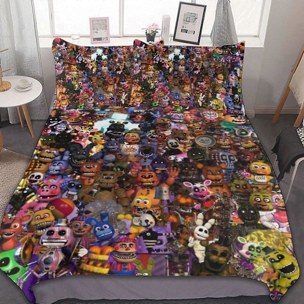 267v Five Nights at Freddy's 3-osainen vuodevaatesetti Lämmin ja mukava pehmeä pussilakanasetti, jossa 1 pussilakana ja 2 tyynyliinaa pojille ja tytöille 135x200cm 53x78in