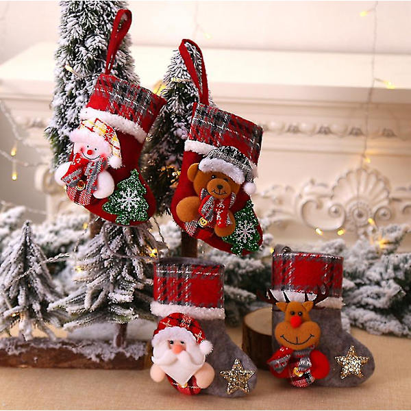 Julstrumpa Set 4st Julgran Hänge Santa Boot Presentpåse Y