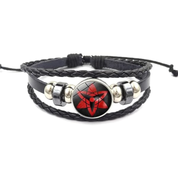 Manga Anime Sharingan Eye Leather Bracelet Black Silver Gray Adjustable Beads Stainless Steel Zinc Braided Band Button Disc