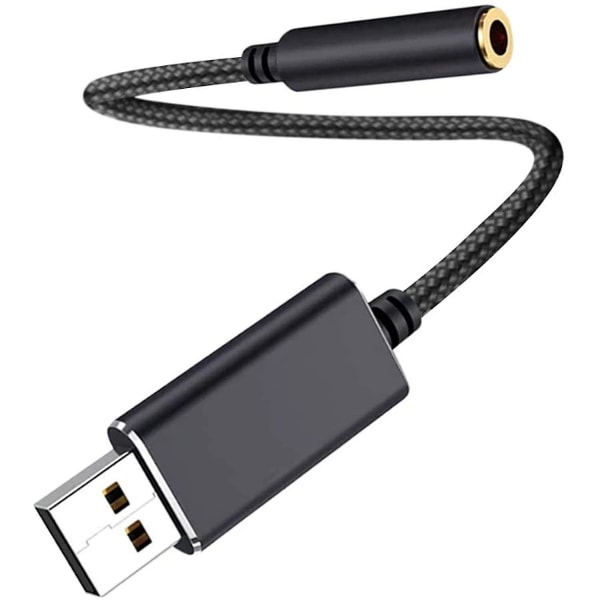 USB ljudadapter, USB till 3,5 mm ljudjackadapter, USB externt ljudkort ljudadapter med 3,5 mm hörlurs- och mikrofonuttag (svart/20 cm)