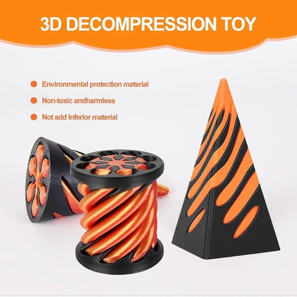 3 st Impossible Cone Pyramid Pass Through Toy, 3D-Printed Spiral Cone Fidget Toy, Mini Vortex Thread Illusion Anxiety Relief Toy Red and Black