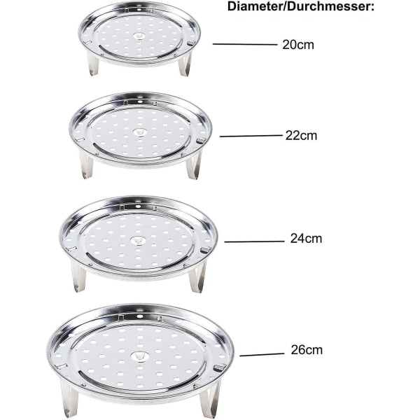 4 st runda ångställningar i rostfritt stål, tryckkokare ångställningar 20/22/24/26 cm (3-h)
