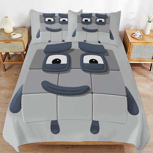 x132 Numberblocks Dynebetræk Mikrofiber Sengelinned Sæt 3D Printet Letvægts 3 Dele Dynesæt, 1 Dynebetræk og 2 Pudebetræk til Børn Drenge 135x200cm 53x78in