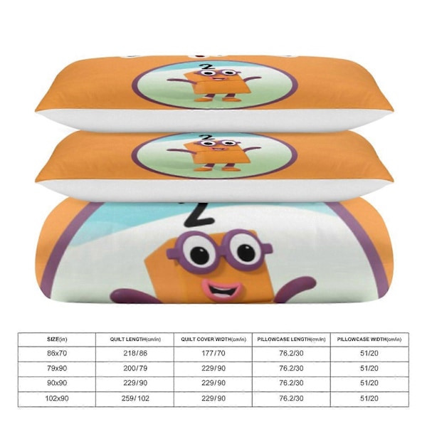 x457 Numberblocks -pussilakanasetti, mikrokuituinen vuodevaatesetti, 3D-painettu kevyt 3-osainen peittosetti, 1 pussilakana ja 2 tyynyliinaa lapsille pojille 135x200cm 53x78in