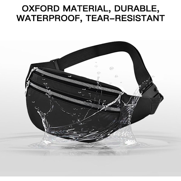 Vyötärölaukku, vedenpitävä 2 vetoketjutaskua Fanny Pack Juoksuvyölaukku Säädettävä vyö Vyölaukut Miehille Naisille Ulkoiluun, Urheilu (Musta)