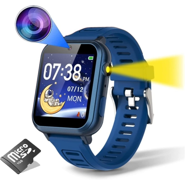 Børns Smart Watch, Med Kamera, Alarm, Skridttæller, Lommeregner, Lommelygte, Blå