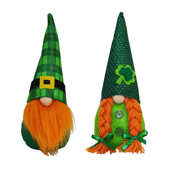 2x St. Patricks Dag Dukke Dekoration Ansigtsløs Nisse Ornament Til Fest Men