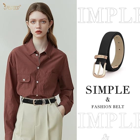 Dame læderbælte med guldspænde, damer kunstlæderbælte til jeansbukser