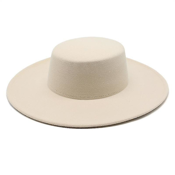 2023 Ny Fortykket Unisex Fedora Hat Med 10cm Skygge Uld Filt Flade Top Hat Bred Skygge Filt Hat beige