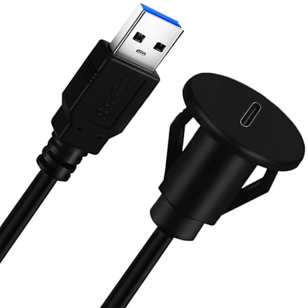 Usbc3.0 infälld kabel, Usb förlängningskabel 1,5 m för bilinstrumentpanel med panelmontering, typ A hane till C hona