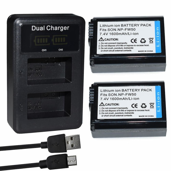 2x batteri + lcd-laddare kompatibel Sony Np-fw50 Ilce-5100 Ilce-6000 Ilce-7 Ilce-7/b