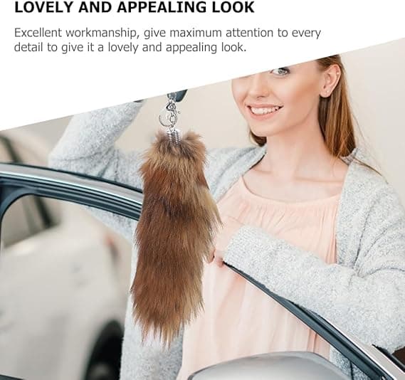 Sæt med 2 sorte kattehale nøgleringe, kaninpote nøgleringe til kvinder, fluffy hale nøgleringe, mulepose
