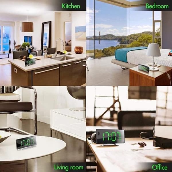 Digital Clock Large Display Multifunctional LED Electric Alarm Clock Mirror Surface For Home Bedroom Red Red
