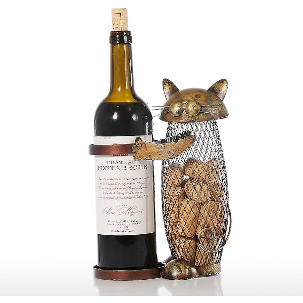 Cat Wine Holder Cork Container Home Decor Iron Craft Gift Handicraft Animal Ornament Cute Cat