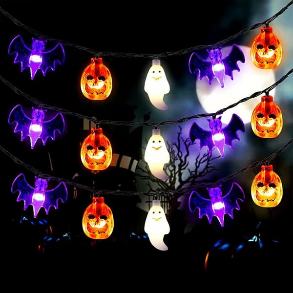 LED Halloween lyskæde til indendørs brug 2-batteri 1,5m 10 lys Fast Spøgelse