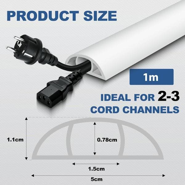 Cable Protector 1m Cord Cover, Cable Hider for Home Office Garage, White, 50mm, 1m