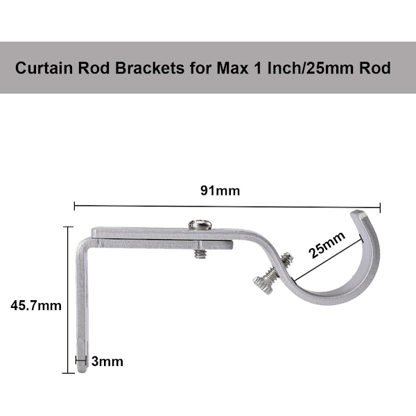 shuangtuo gardinstangbraketter, 6 stk justerbare gardinstangbraketter for 25 mm stenger, metall tunge veggstangbrakett sølv