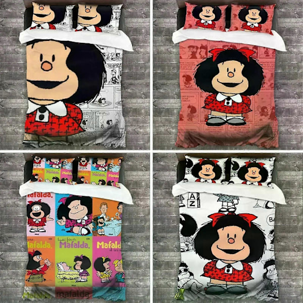 v51 Sängkläder Mafalda Tecknad Sängklädesset Påslakan Sängset Täcke Örngott Täcke King Queen Size Pojkar Vuxen Sängklädesset 3-delars Sängkläder 135x200cm 53x78in