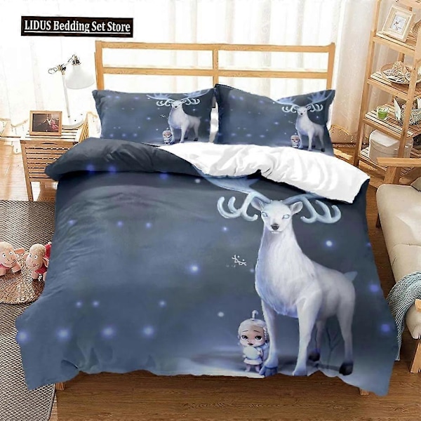 v1213 Sängkläder Älg Lyckogud Mjuka Och Bekväma Anpassningsbara Täcke Sängkläder Set Lyxigt Påslakan Personliga Sängkläder 3-Delar 135x200cm 53x78in