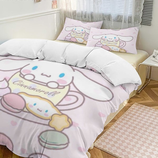 v371 Cinnamoroll 3-delars Twin Sängset - Inkluderar 1 Enkelt Täcke och 2 Örngott Sängkläder - Färgbeständig Mikrofiber - Cinnamoroll io371 240x260cm 94x102in