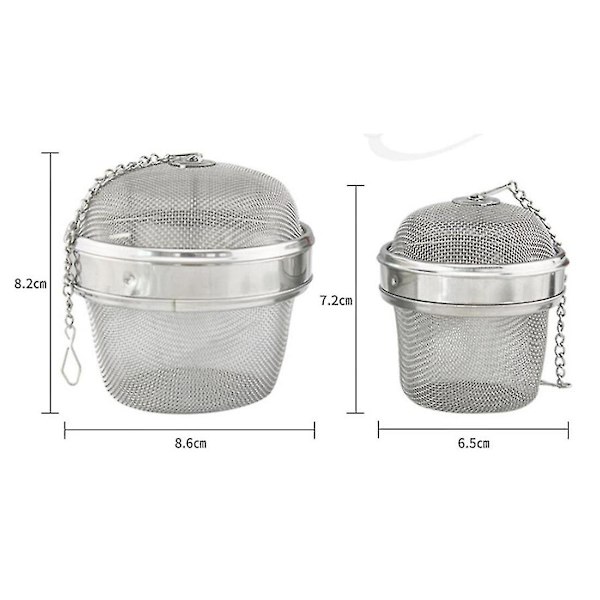 4 stk. Tekugle i rustfrit stål, 2 størrelser ekstra fintmasket teinfuser med forlænget kæde H Silver