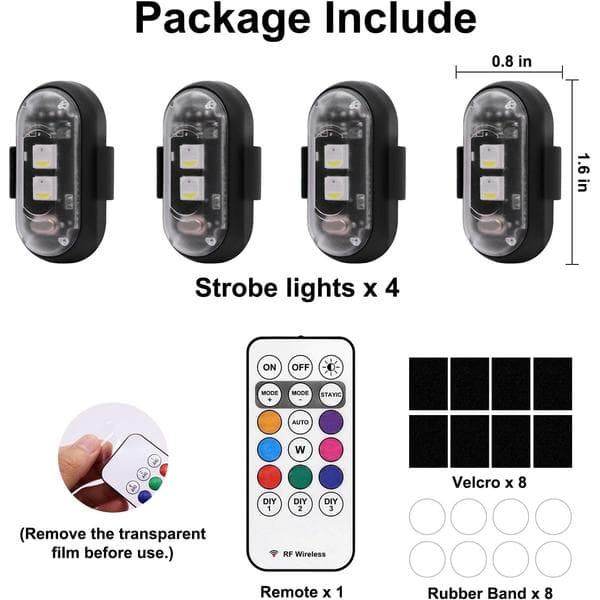 4pcs Wireless LED Strobe Lights with Remote Control, 8 Colors USB Charging Waterproof Warning Lights_Quality Gift Black