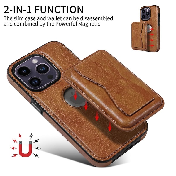 Magsafe case kompatibelt med Iphone 15 Pro Max, Pu läder stötsäkert cover med magnetkorthållare Beige For iPhone 15 Pro Max