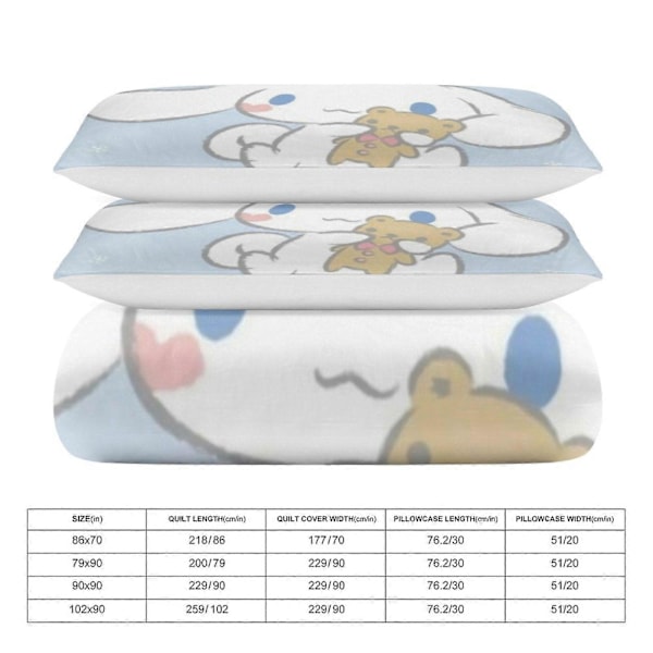 v1425 Cinnamoroll Täcke Set Tjockt Mjukt 3 Delars Sängklädesset Året Runt Täcke med 2 Örngott för Vuxna Kvinnor Flickor Tonåringar Hem Rum Inredning io 135x200cm 53x78in