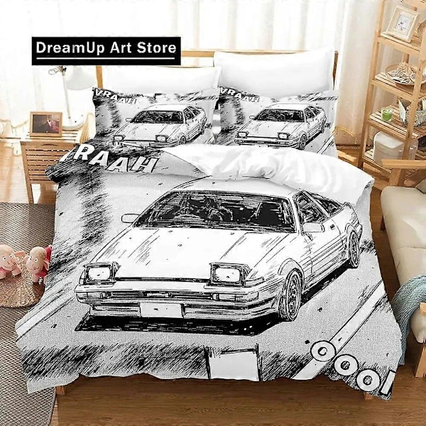 v533 Sängkläder Mode Initial D AE Sängset Pojkar Flickor Twin Queen King Size Påslakan Örngott Säng Pojkar Vuxen Sovrum 3-Delars Sängset (1 240x260cm 94x102in