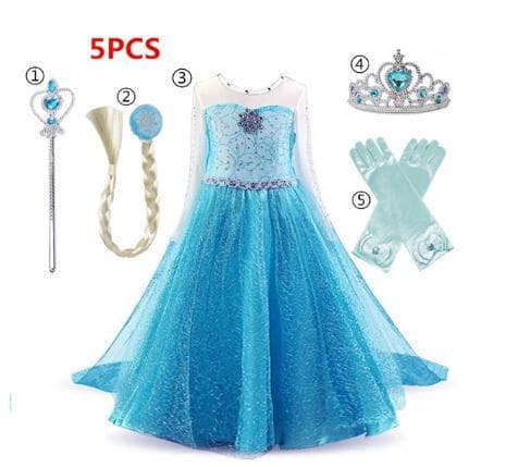 Elsa prinsessamekko + 4 lisätarviketta Sininen Blue 120 cm