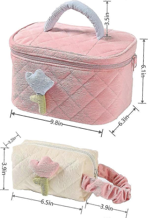 Fløjlsrejse-kosmetiktaskesæt (creme) - 2-delt makeup-organizer