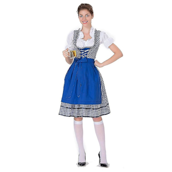 Bästsäljande damoktoberfestdräkt tysk dirndlklänning kostymklänning bayersk karnevalfest 50 % erbjudande-i Blue XL