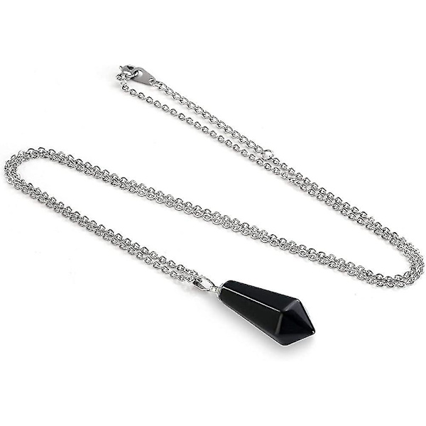 Kvinnor Svart Obsidian Kristall Ädelsten Hexagonal Spetsig Halsband Män Naturlig Acsergery Present