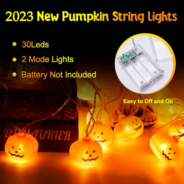 Halloween Dekoration LED Græskar Lyskæde, 16.4ft/30 LED Halloween Dekoration Batteridrevet Halloween Lys, Halloween Dekoration