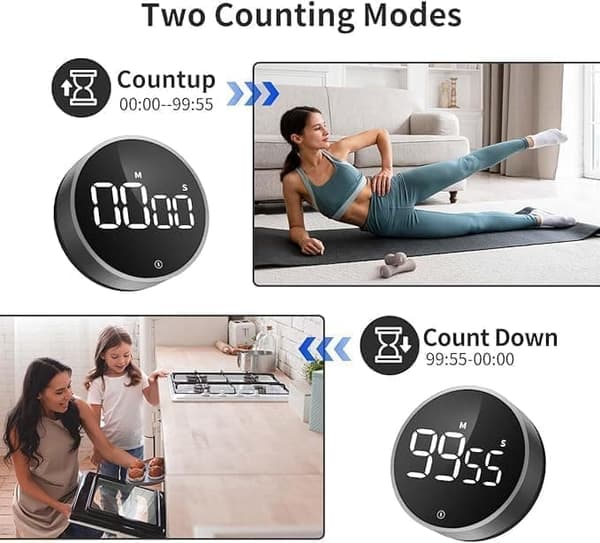 Digital eggtimer med stoppeklokke - Kjøkkentimer - LED svart silver