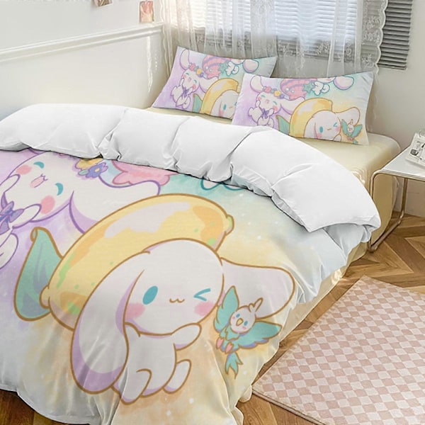 v1025 Cinnamoroll Täcke Set Tjockt Mjukt 3 Delars Sängklädesset Året Runt Täcke med 2 Örngott för Vuxna Kvinnor Flickor Tonåringar Hem Rum Inredning io 135x200cm 53x78in