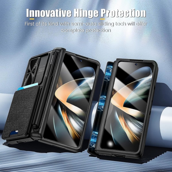 Z Fold 5 Case, Case Kompatibel Samsung Galaxy Z Fold 5 med skärmskydd & pennfack & korthållare & cover & gångjärn Black