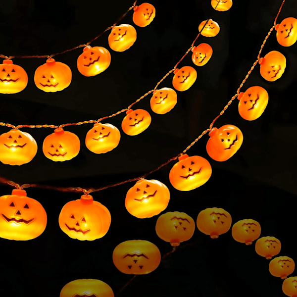 Halloween Dekoration LED Græskar Lyskæde, 16.4ft/30 LED Halloween Dekoration Batteridrevet Halloween Lys, Halloween Dekoration