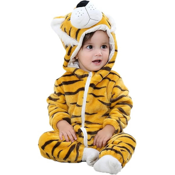 Baby Romper 0-36M Boys Girls Winter Romper Flannel Animal Suit Clothes with Hood Warm Cute Pajamas 80 Yellow