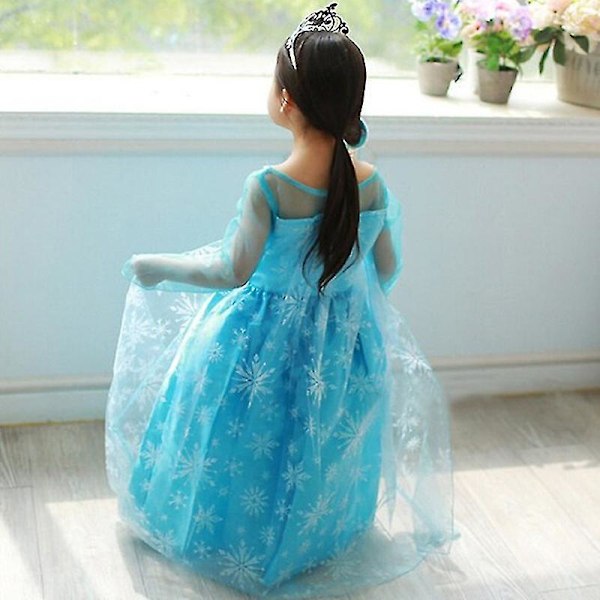 Jenter Frosne Dronning Elsa Prinsesse Kjole Cosplay Kostyme Julen Fest Fancy Dress Up 5-6 Years
