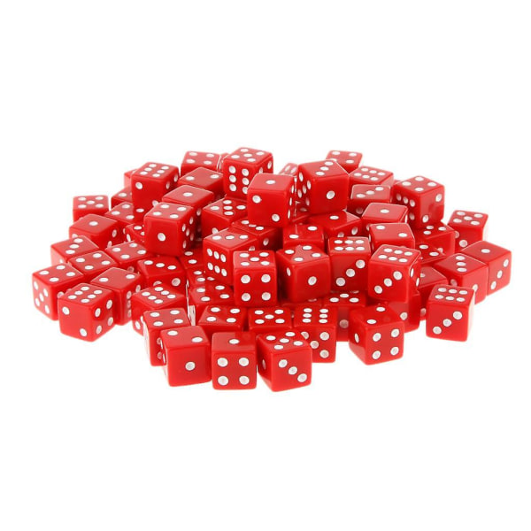 100 X Opaque 16mm Six Sided Spot Dice Rpg Games Red