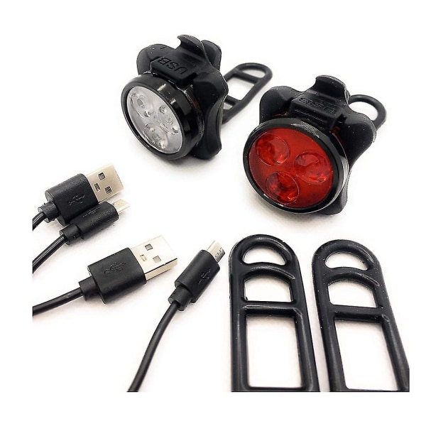Uppladdningsbart LED- set, främre bakljus, väderbeständig, enkel montering, kompatibel med road mountainbike (svart)