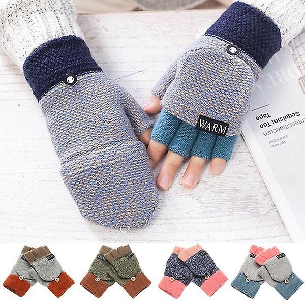 Damvantar Varma Vinterhandskar Flip Handskar Tjockare Ull Stickade Filp Handskar Fingerlösa Handskar coffee1pc
