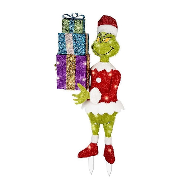 Julelysende Grinch-skilt med staker for hage og utendørs - Festlig julepynt B