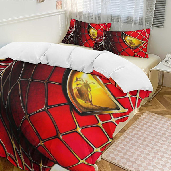 v111 Spider-Man 3-delat Bäddset för Enkelsäng - Inkluderar 1 Enkelt Täcke och 2 Örngott - Färgbeständig Mikrofiber - Spider io111 135x200cm 53x78in