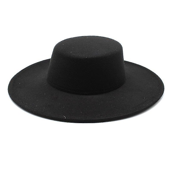 2023 Ny Fortykket Unisex Fedora Hat Med 10cm Skygge Uld Filt Flad Top Hat Bred Skygge Filt Hat black